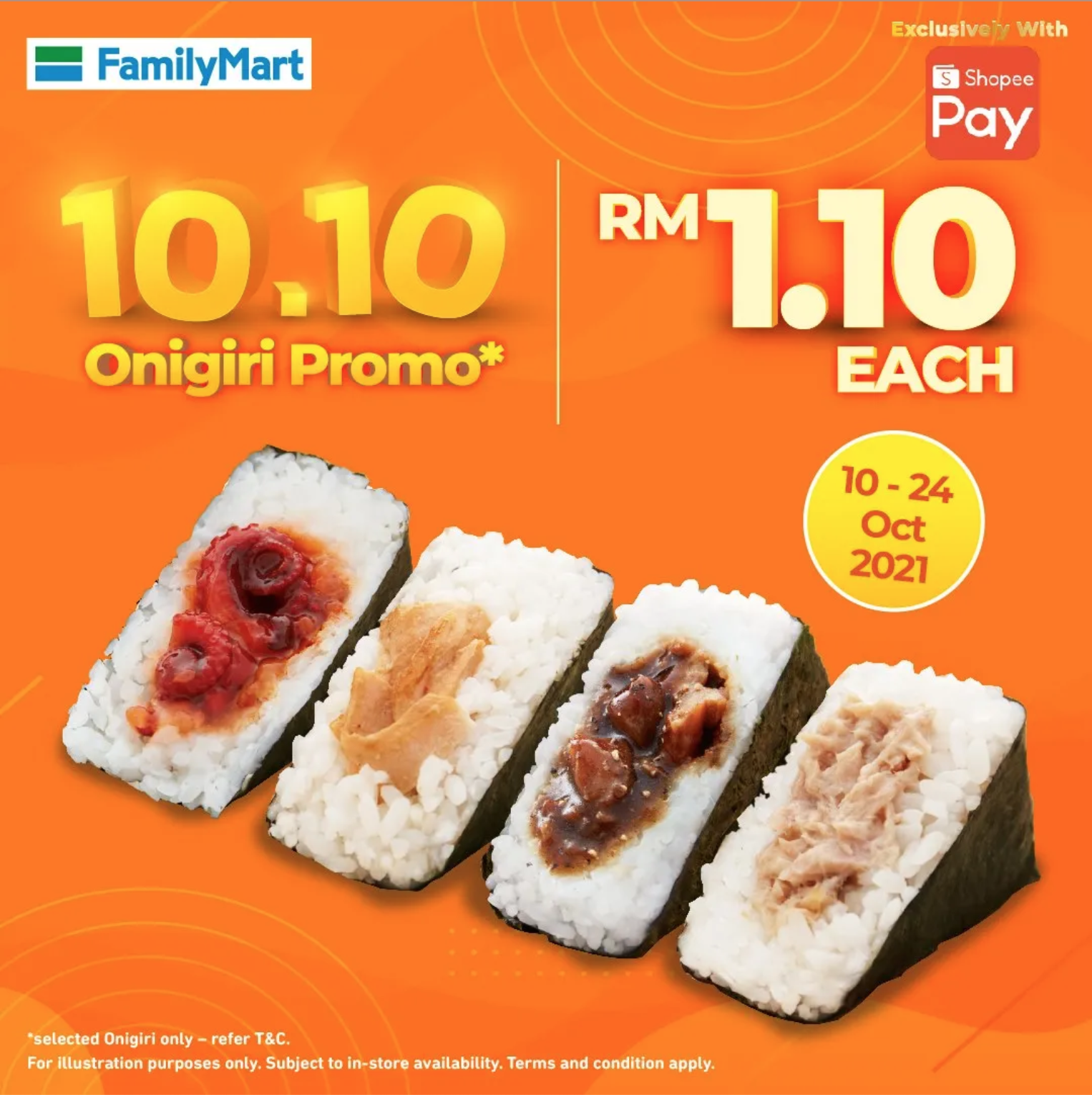 FamilyMart : Beli Onigiri Terpilih Dengan Harga RM1.10 Sahaja Menggunakan ShopeePay (Okt)